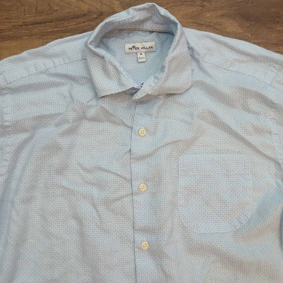 Camisa deportiva Peter Millar para hombre mediana corona azul Tolland Lyocell mezcla de lino Foto 2 de 4
