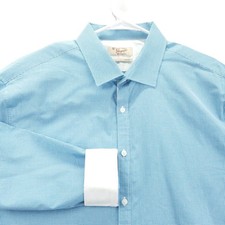 Original Penguin Shirt Mens 17.5 34/35 Blue Gingham Slim Fit Long Sleeve