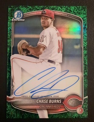 Chase Burns Reds RC Bowman Chrome 2025 Green Gras Refractor Auto /99 Rookie