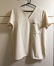 FIGS Women's XL Ivory V-Neck Scrub Top Solid Spandex Blend Technical