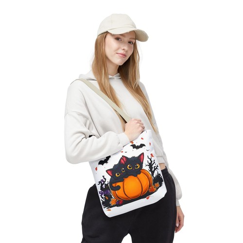 Cute Black Cat Halloween Tote Bag Pumpkin Cat Lovers Fall Gift - Picture 23 of 41