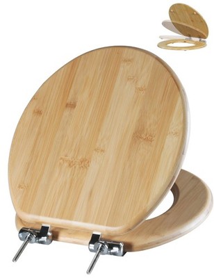 ROUND Bamboo Wood Toilet Seat Soft Close Zinc Alloy Strong Hinges, Light, Eas...