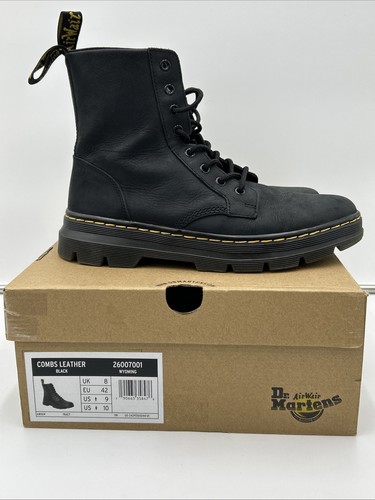 Dr Martens Combs Leather Wyoming Combat Boots Black Unisex Men 9 Women 10 - Picture 5 of 14