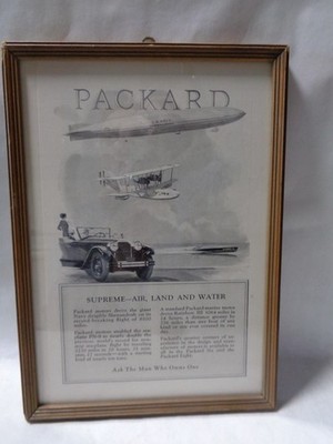 1925 Packard Motors In Air, Land & Water, Vintage 7½'' x 11½'' Framed Print Ad