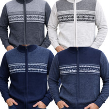Men’s Cardigan with Pockets Fleece Lined Chunky Cable Pattern Long Sleeve Zipper