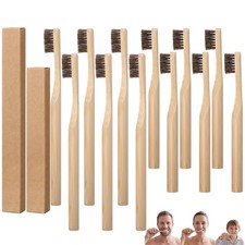 12 Pack Natural Horse Bristle Bamboo Toothbrush Family Pack Horse Hair No Nyl...
