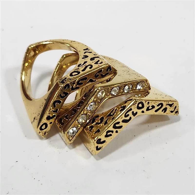 HSN Sigal Estilo 3 Piezas Cristal Estampado Animal Acero Inoxidable Anillos Apilados Talla 5 Foto 4 de 4