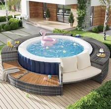 XXL Whirlpool Umrandung Rattan Lounge Set Gartenmöbel Rundsofa Pool Verkleidung