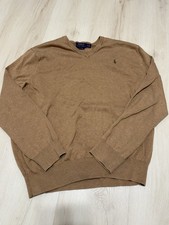 Polo Ralph Lauren Men's V-Neck Sweater Camel Brown 100 Pima Cotton Size XL