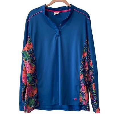 Birdies & Bows Blue Tropical Long Sleeve Golf Shirt Top XL