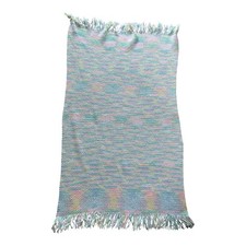 Handmade Crochet Baby Blanket Afghan Pastel Fringe 54"x 31" Vintage Gift Nursery
