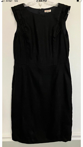Brooks Brothers, Brooks Brothers Dress Size 14 Black Linen Blend Sheath Classic Red Fleece Ruffle