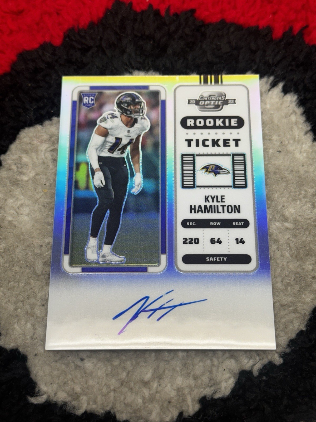 2022 Contenders Optic Kyle Hamilton RC Silver Rookie Ticket Auto #128