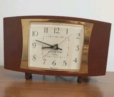 General Electric Mid Century Modern Alarm Clock Mahogany 7H249 USA MCM Working