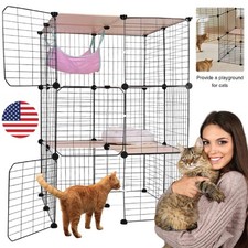 Large Cat Cage Enclosure Metal Wire 3-Tier Kennel DIY Playpen Catio with Hammock