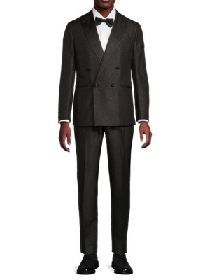 Karl Lagerfeld Mens Modern fit Double Breasted Tuxedo Suit 42 S / 35 W Black