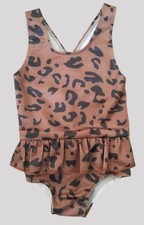 Brown Animal Print One Piece Skirted Bathing Suit Girls 100 Size 4