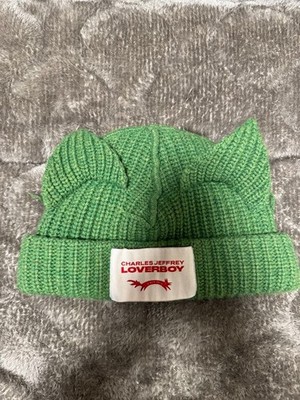 CHARLES JEFFREY LOVERBOY Green Knit Beanie Hat for Men