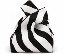 Borsa a righe con nodo in maglia zebrata - Borsa da polso piccola minimalista per tutti i giorni