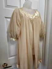 1960s 70s Vtg Gossard Artemis Peignoir Small Chiffon Nylon Robe Yellow Satin