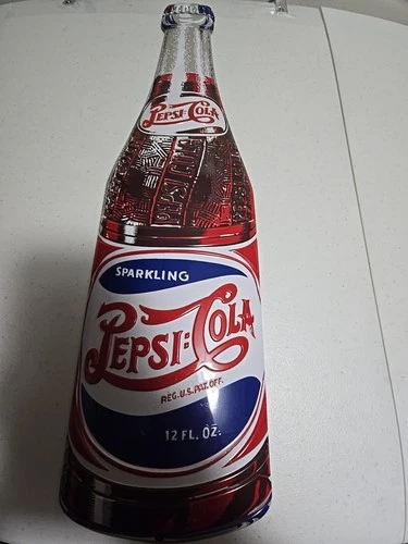 Pepsi Cola, Andy Rooney Glass Bottle Die Cut Out Tin Sign Vintage Style 21"x6"