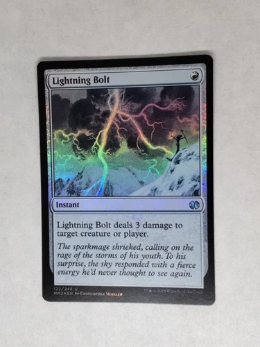 MTG Lightning Bolt  FOIL  Sun-bleached Card  - MM2 -  LP Condition