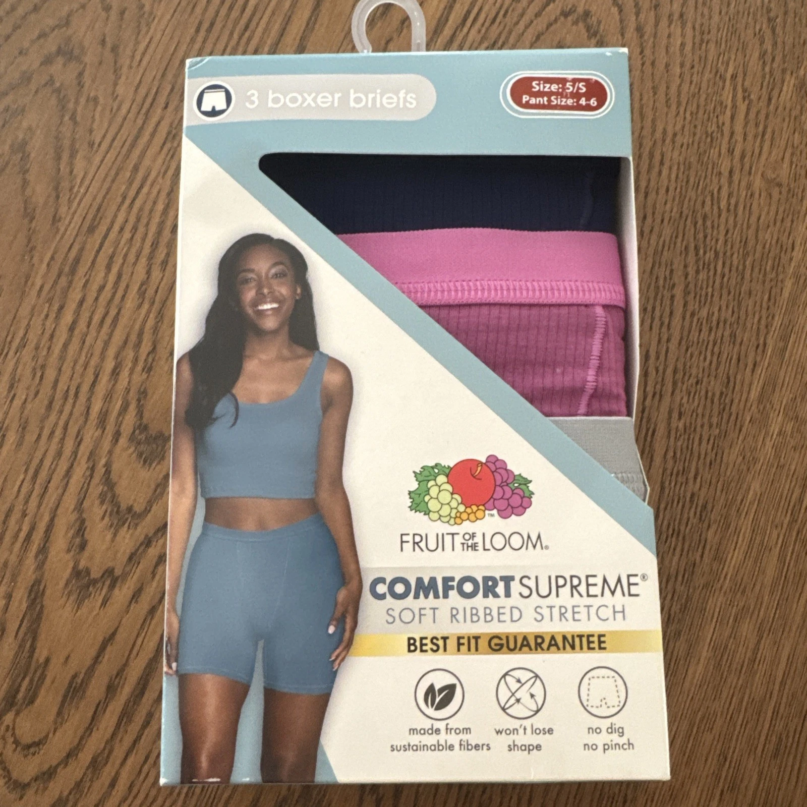 Lot de 3 boxers slip femme Fruit of The Loom doux côtelé stretch tailles 5/S pantalon 