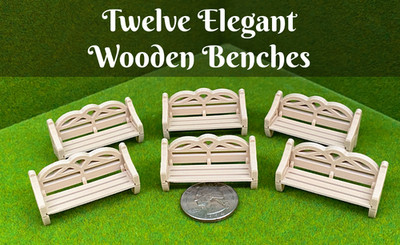 O Scale 3D Printed Elegant Wooden Benches   Set of 12   Model Railroad Scenery