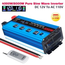 4000W 8000W Pure Sine Wave Power Inverter DC 12V to AC 110V Converter 4x AC, USB