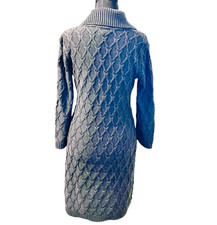 Ellen Tracy Gray Cable Knit Sweater Dress M Shawl Collar Belted preppy Classic