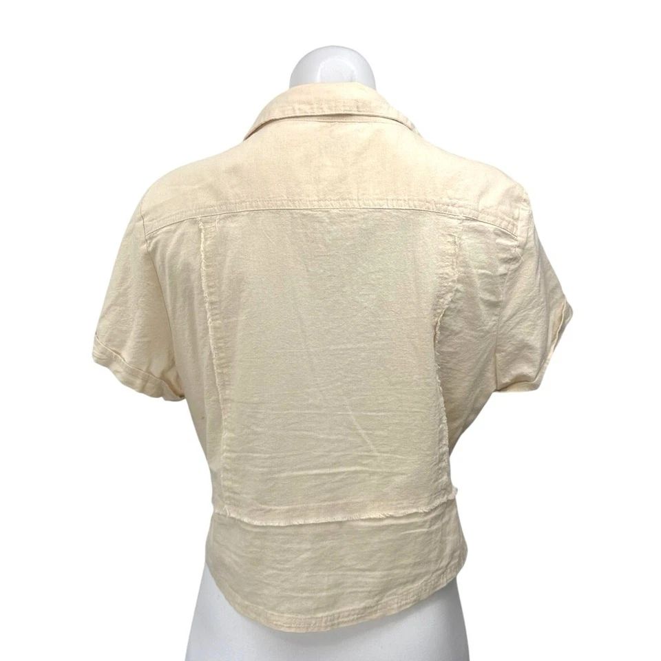 Miou Muse Yellow Collared Short Sleeve Cropped Button Down Shirt Top Size L - Image 2 of 4
