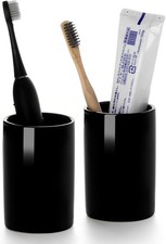 Ceramic Toothbrush Holder - Black Bathroom Organizer for Toothpaste Mouthwash