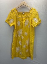 J. Crew M 100% Linen Embroidered Peasant knee Dress Bright yellow floral beach