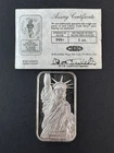 Vintage 1986 MTB / Englehard Statue of Liberty 1oz .999 Fine Silver Bar With COA