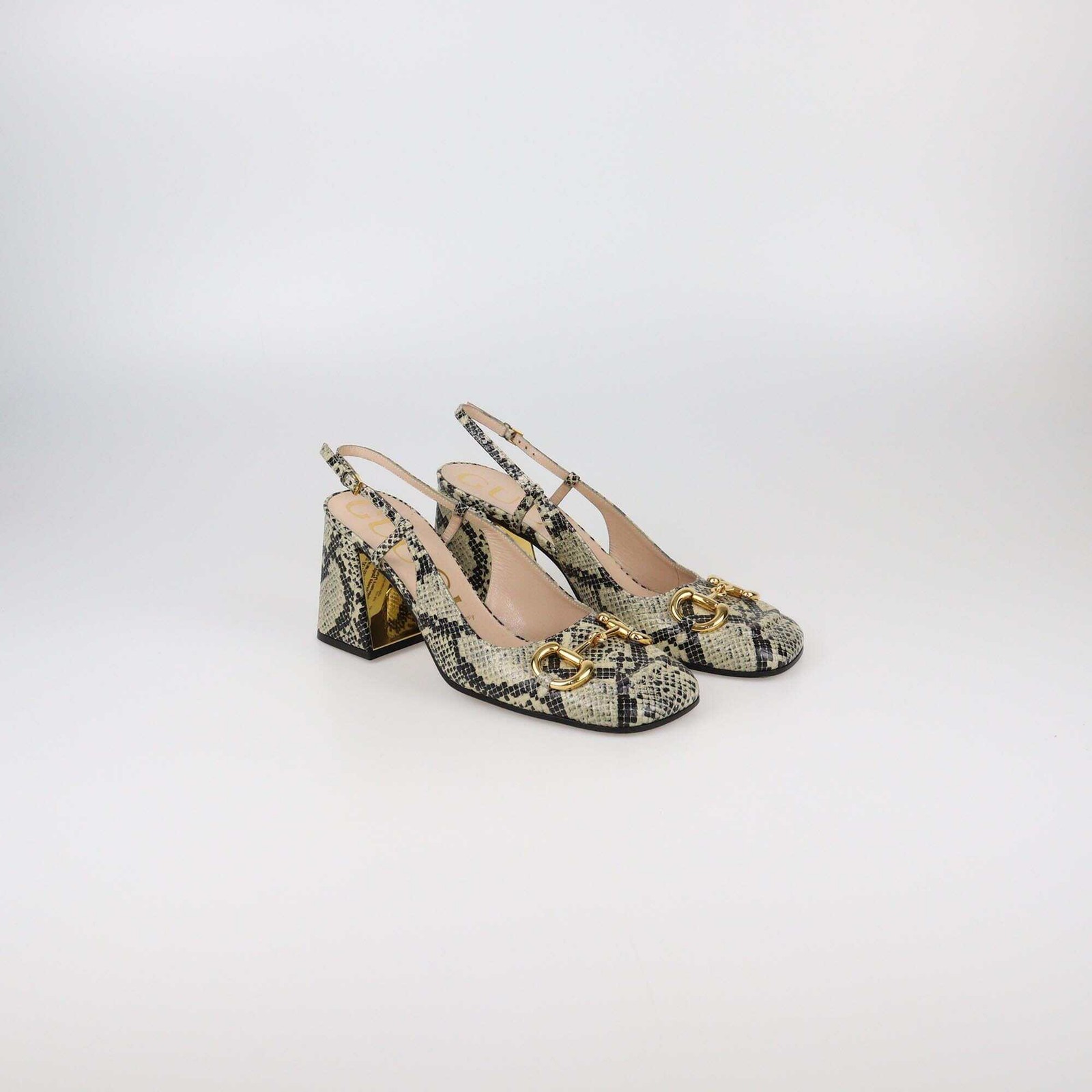 Gucci Beige/Black Python Embossed Horsebit Slingb… - image 2