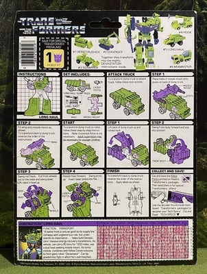 Vintage 1984 Transformers LONG HAUL Full UNCUT Card Back G1 Gen 1 Devastator