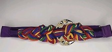 Vtg Carolyn Tanner 1980s Belt Multi Color Metal Buckle Rope Accents One Size