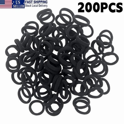 200 PCS Black Color Nylon Small Hair Ties Seamless Colorful Ponytail Holder US