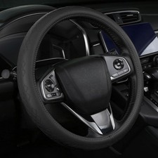 Genuine Leather Steering Wheel Cover Premium Black Soft Perforated Breathabl...