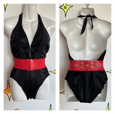 Vintage 80s  Cherry Red Elastic Stretch Cinch Belt  Clown Core Cosplay
