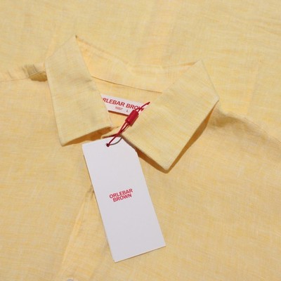 Orlebar Brown NWT Giles Casual Button Down Shirt Size L in Yellow 100% Linen