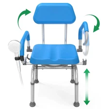 Swivel Shower Chair with Arms & Back, Padded 360° Seat, Height Adjustable 400lbs