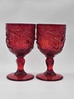 Vintage Fenton Ruby Red Madonna Inn Wild Rose Water Goblet Set of Two 6 1/2"