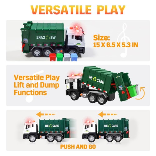Garbage Truck Toy, Large Friction Powered Trash Truck Toy with Light and Soun... - Picture 3 of 8