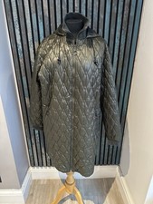 Zara Womens Khaki Quilted Coat Hooded Long Jacket Lightweight Size S UK 8 10