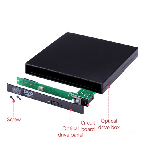 Slim USB 2.0 12.7mm IDE To External CD DVD Optical Drive Enclosure Case Laptop - Photo 8/12