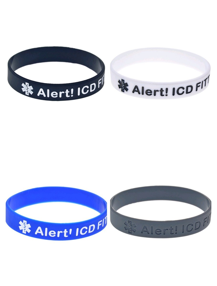 4x Adult Medical Alert ICD Fitted Silicone Bracelets Safety Awareness  Wristbands