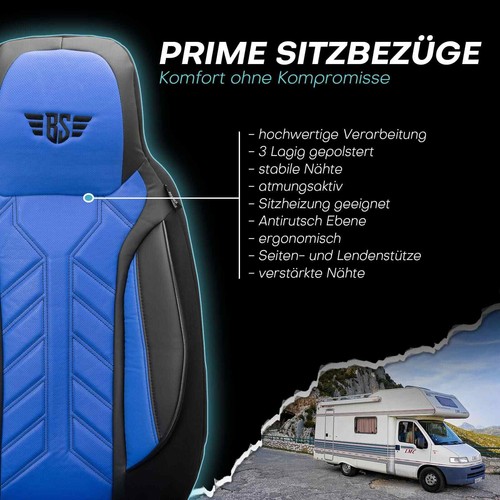 Fundas de asiento de autocaravana adecuadas para MTL Car C260 (negro-azul) - Imagen 3 de 12