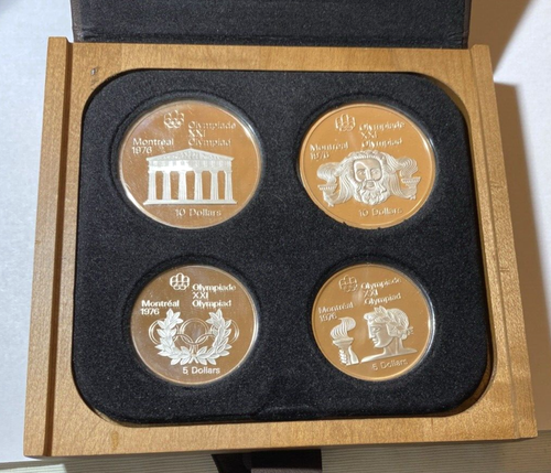 1976 Canada Montreal Olympic 4 Piece Silver Proof Coin Set With Case & COA - Picture 2 of 11