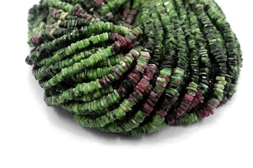 16" Long Strand AAA Quality Natural Ruby Zoisite Heishi Beads 4 MM Gemstone - Picture 7 of 7